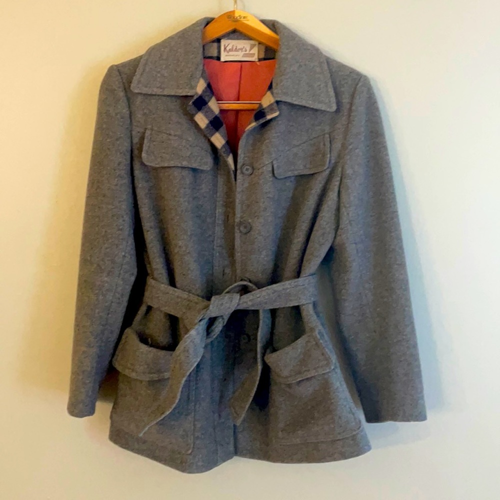Vintage heather grey wool blend hip-length coat